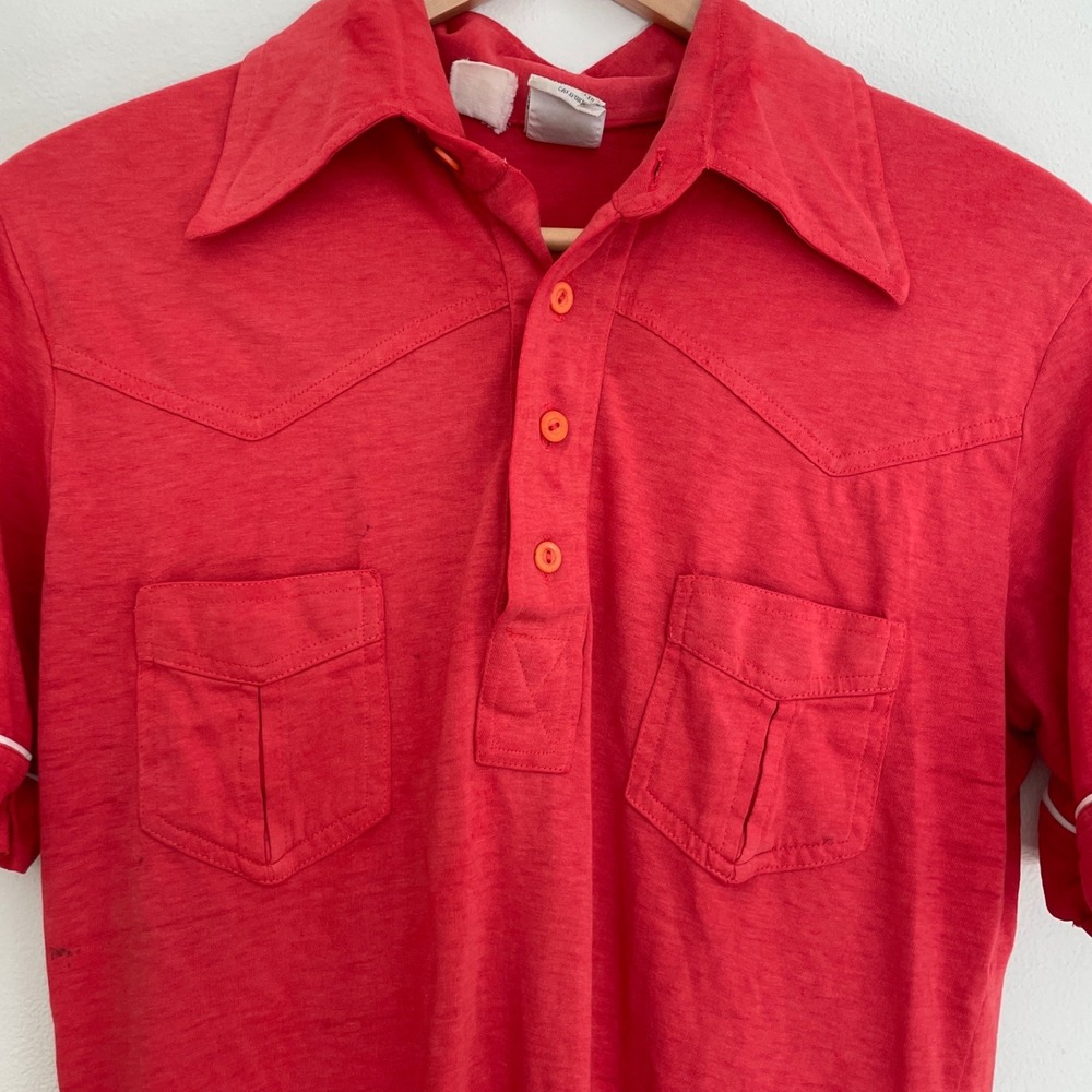 Vintage 80s Kennington Red Short‎ Sleeve Polo Shirt Western Style Retro - Picture 3 of 13